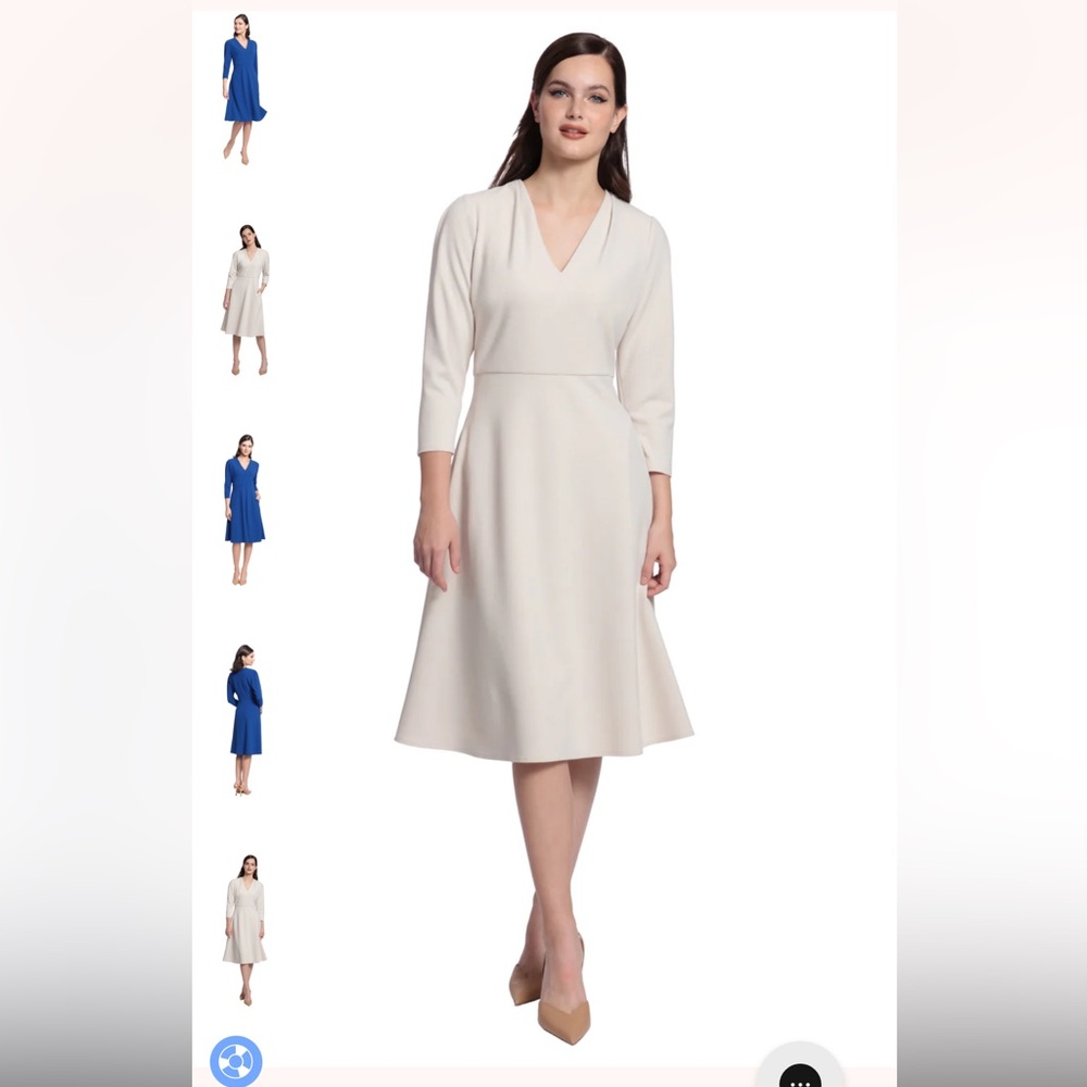 Maggy London Cream V-Neck Long Sleeve A-Line Dress - Picture 1 of 8